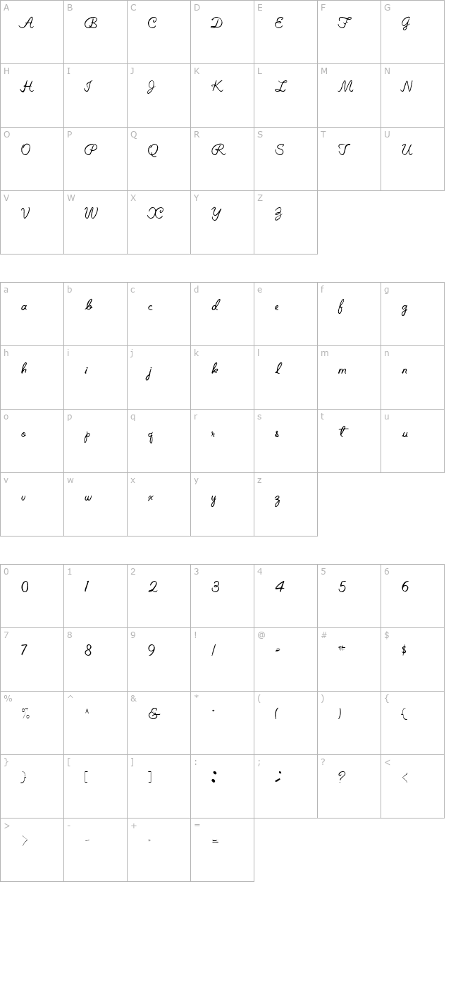 Elizabeth Semi-Script Regular character map