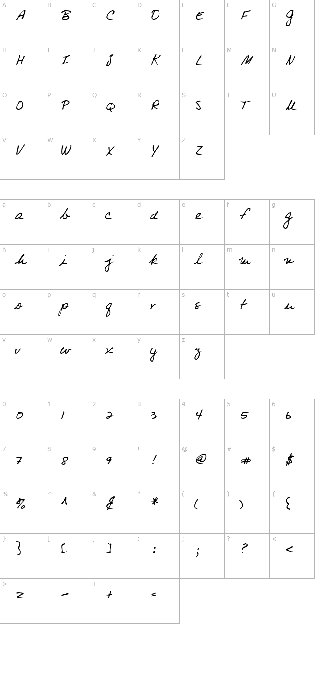 ElliesHand Regular character map