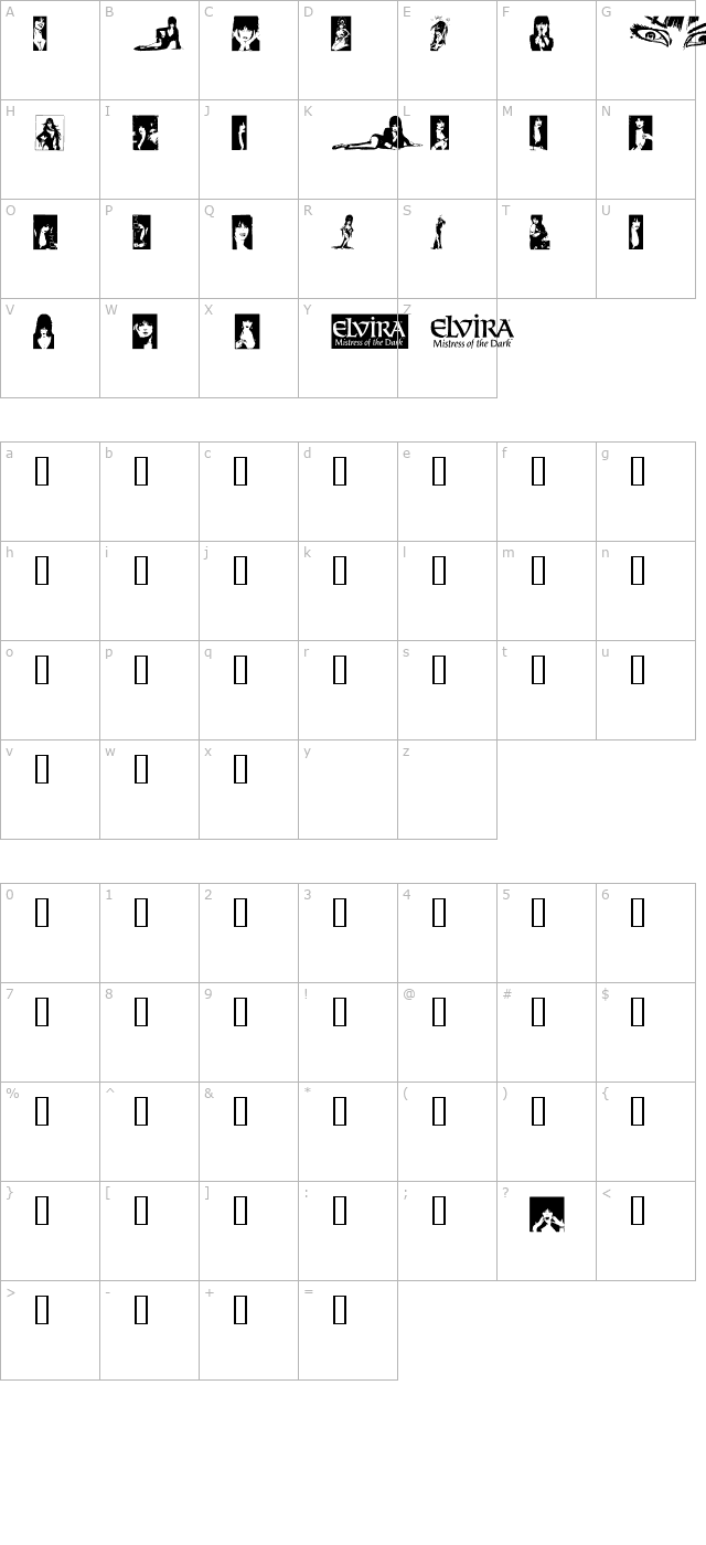 Elvira Dingbats character map
