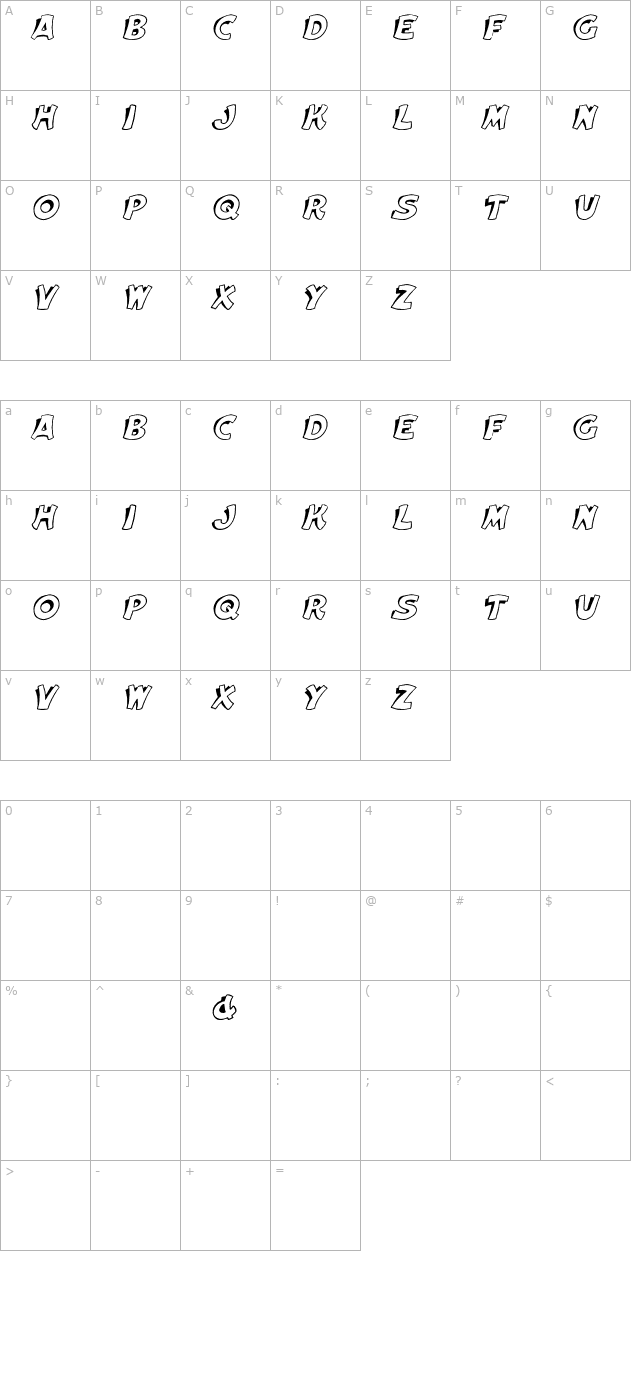 Elwood Italic character map