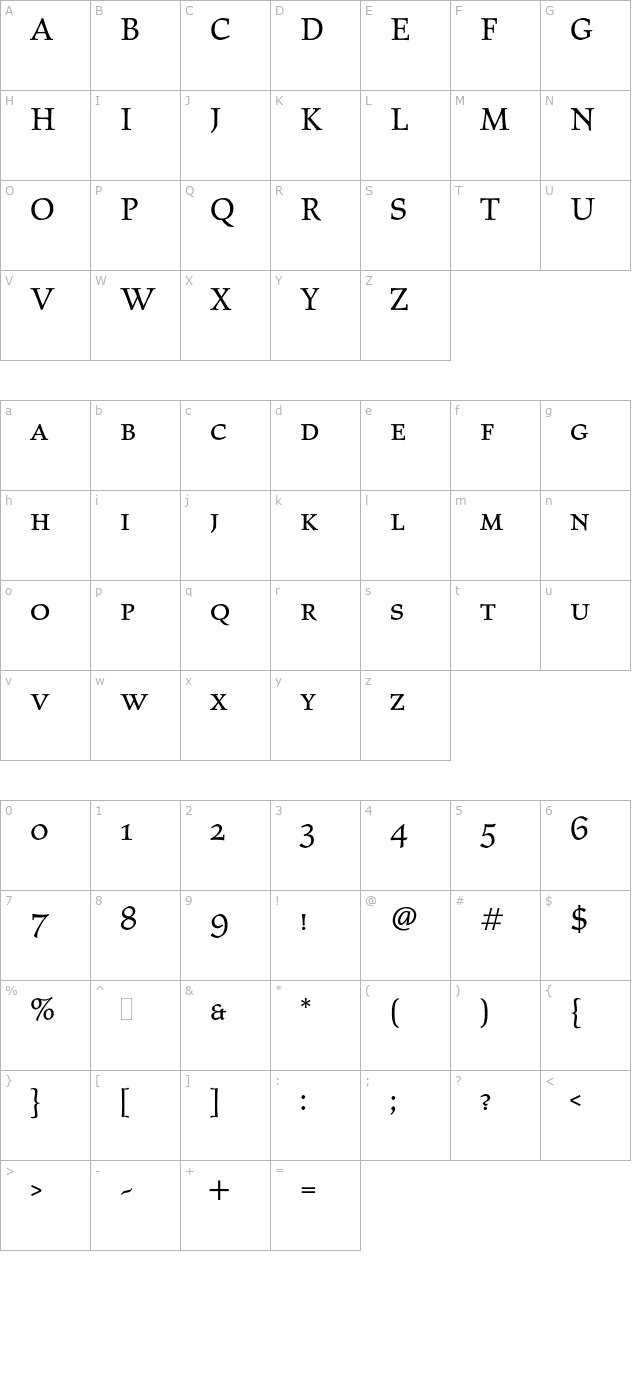 ElysiumSmallCapsPlain character map