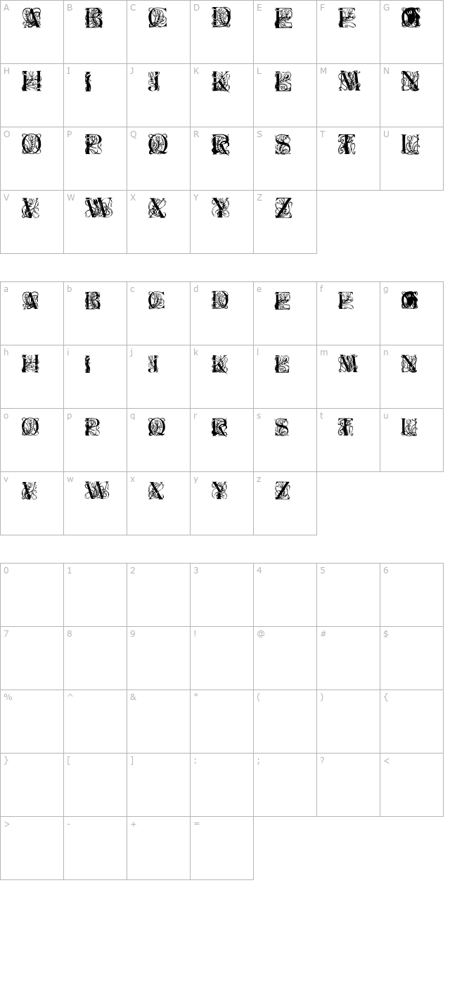 Elzevier Regular character map