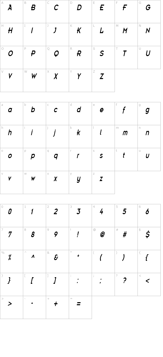 emblemcondensed-italic character map