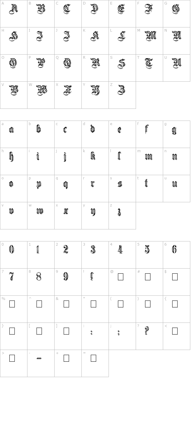 embossedgermanica character map