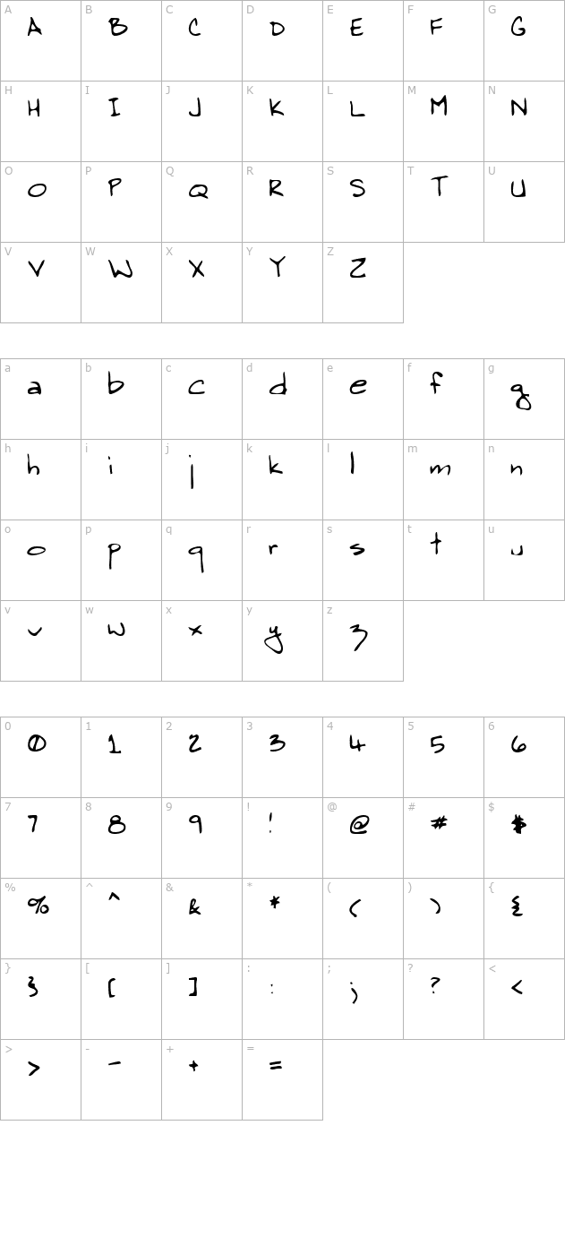 EmmettsHand Regular character map