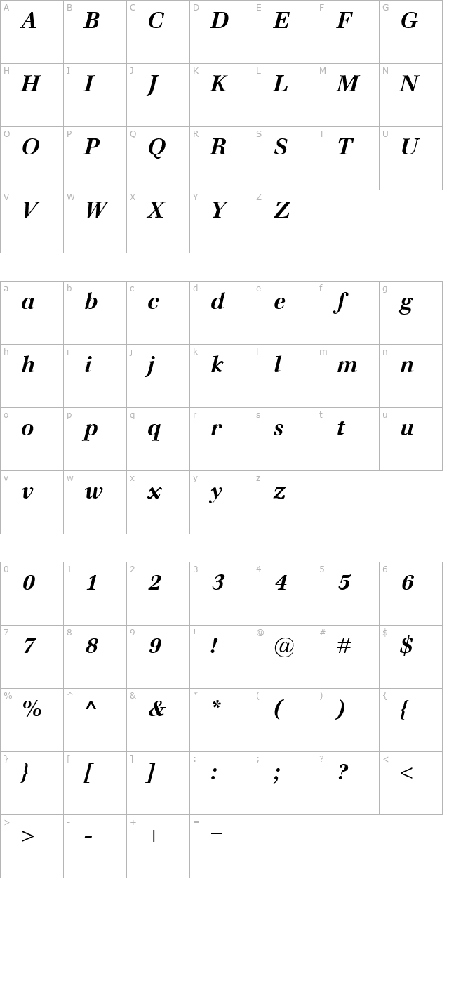 Emona BoldItalic character map