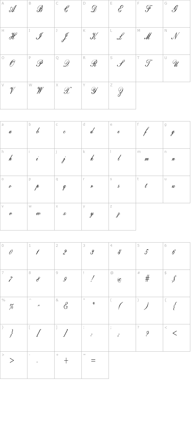 EmpireScriptCondensed character map