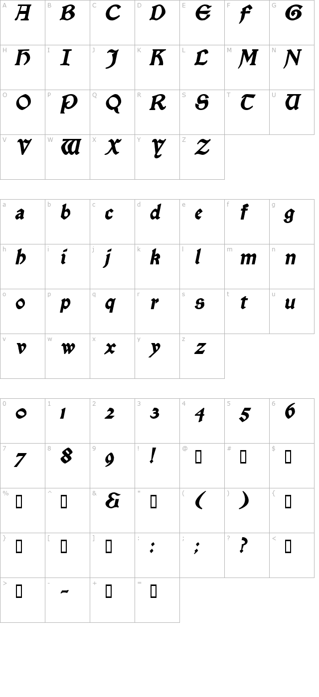 Enchantment BlackItalic character map