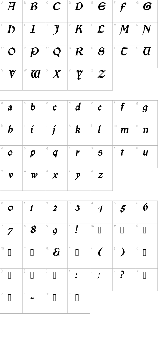 enchantment-italic character map