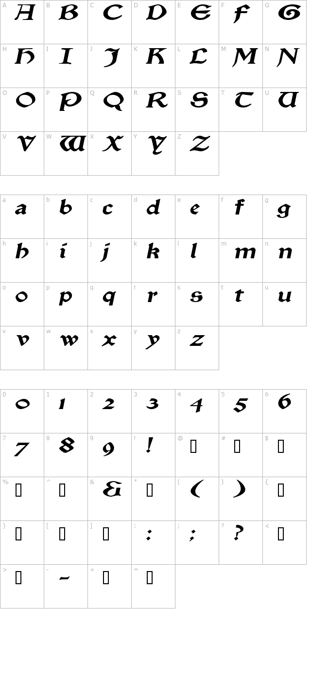 EnchantmentExtended Italic character map