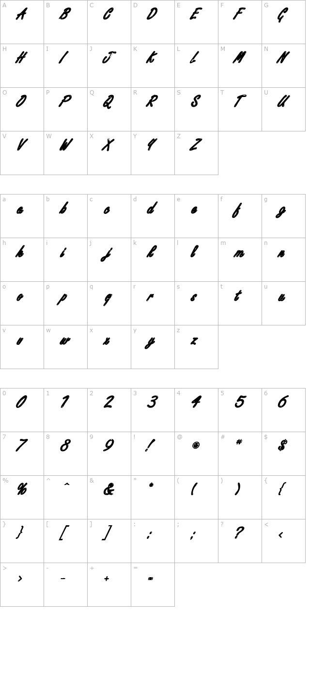 encino-bolditalic character map