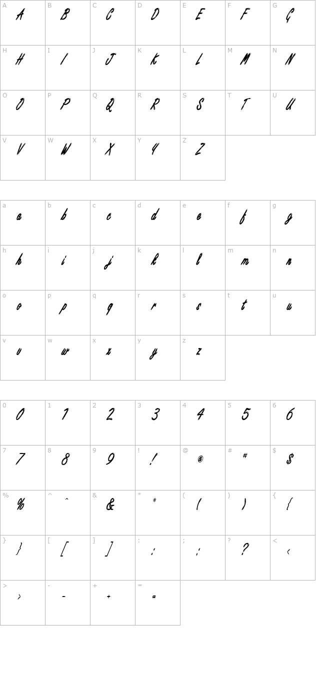 encino-condensed-italic character map