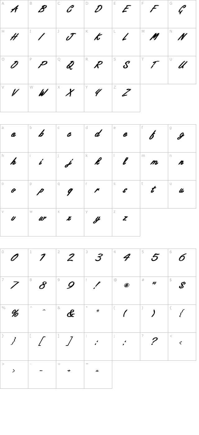 Encino Extended Italic character map