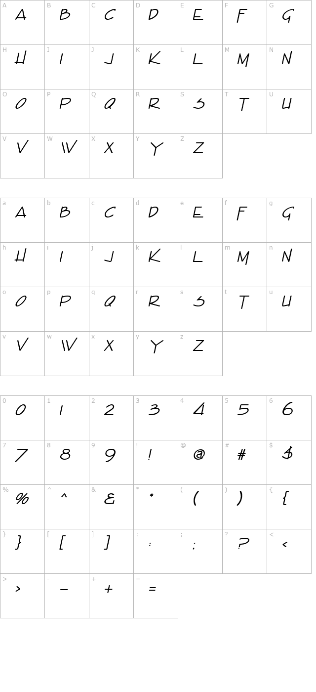 Encino Italic character map