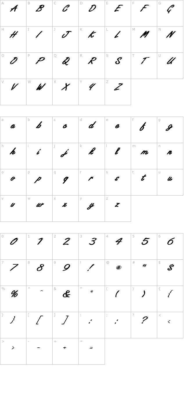 Encino Wide Italic character map