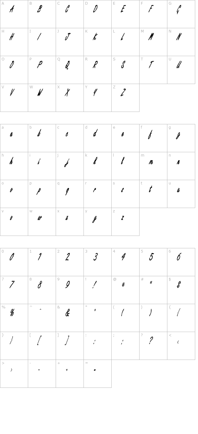 encino-xtra-condensed-italic character map