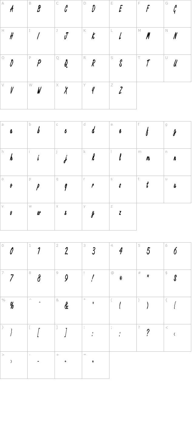 Encino Xtra Condensed Normal character map