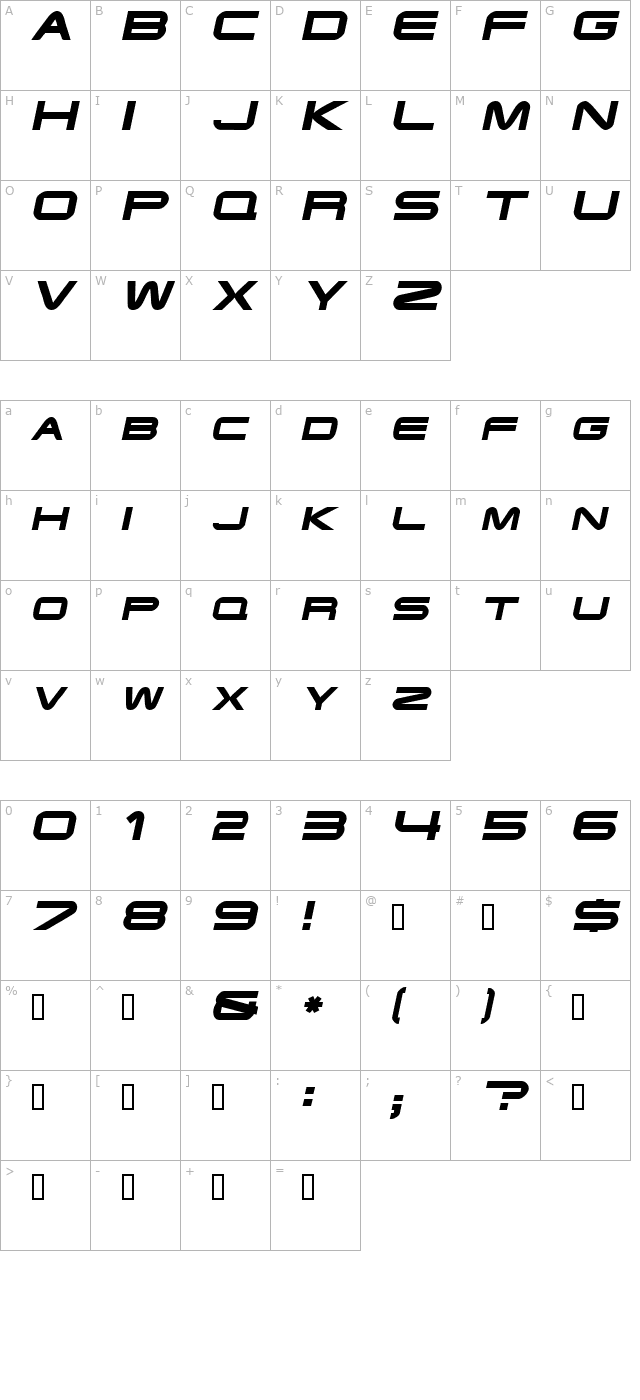 endzone-oblique character map