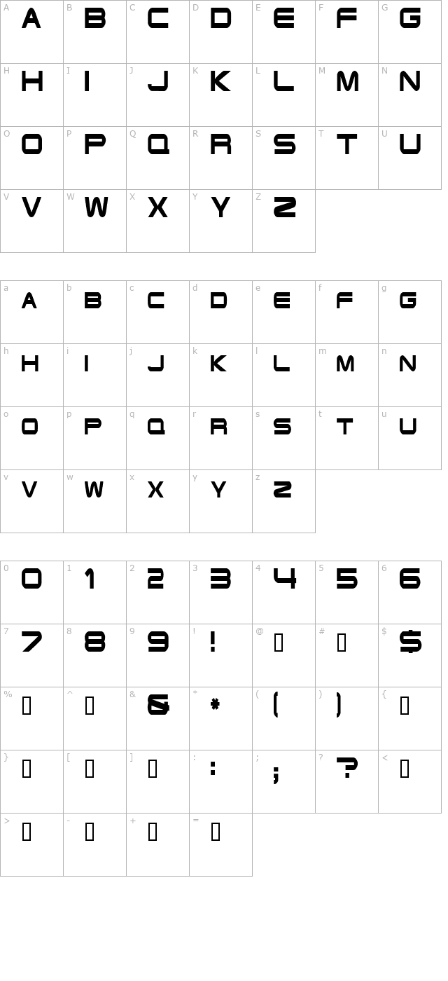 EndzoneCondensed character map