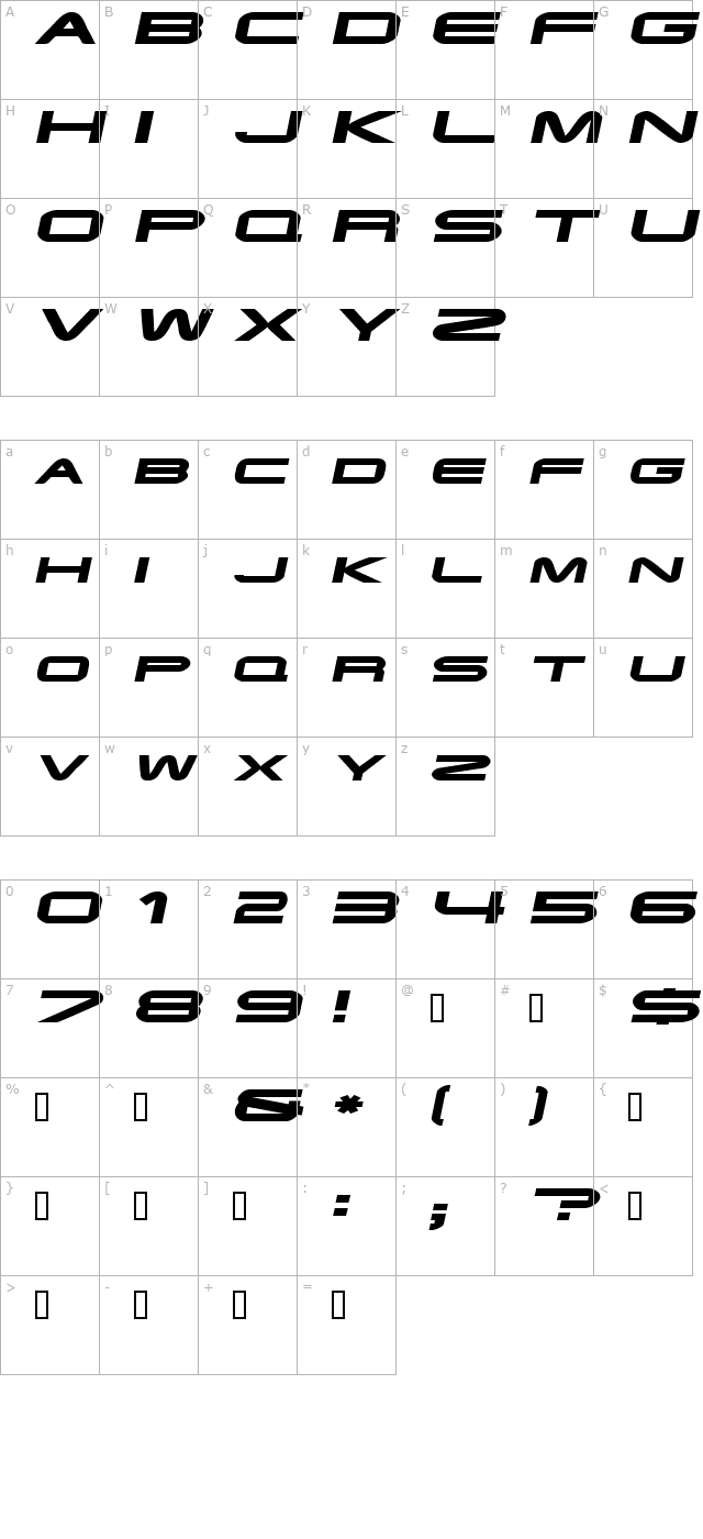 EndzoneExtended Oblique character map