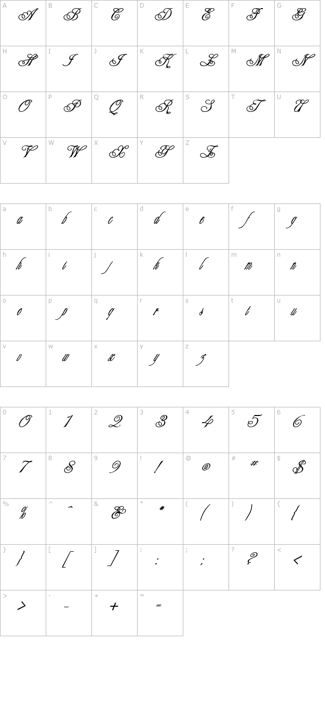 Engaged Bold character map