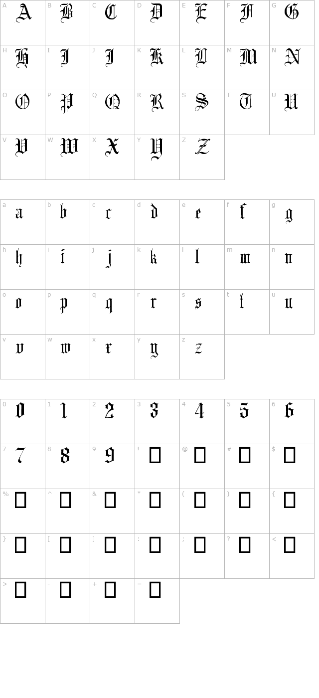 english-gothic-17th-c character map