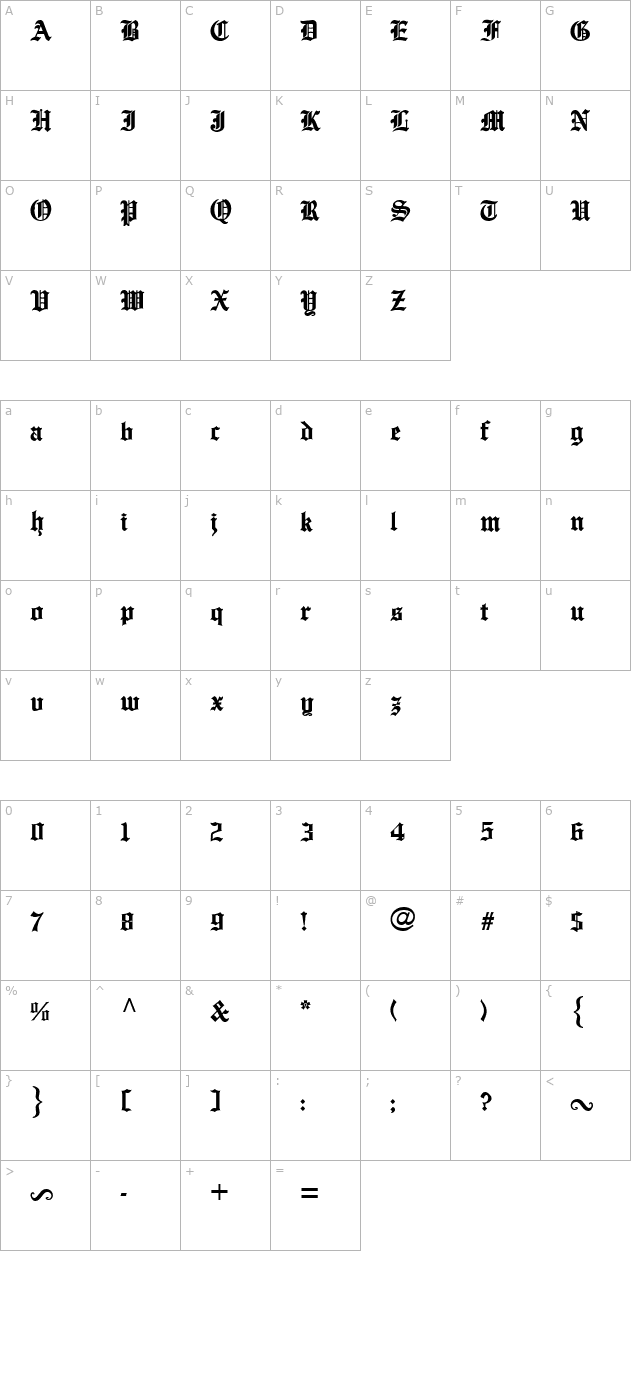 English Towne character map