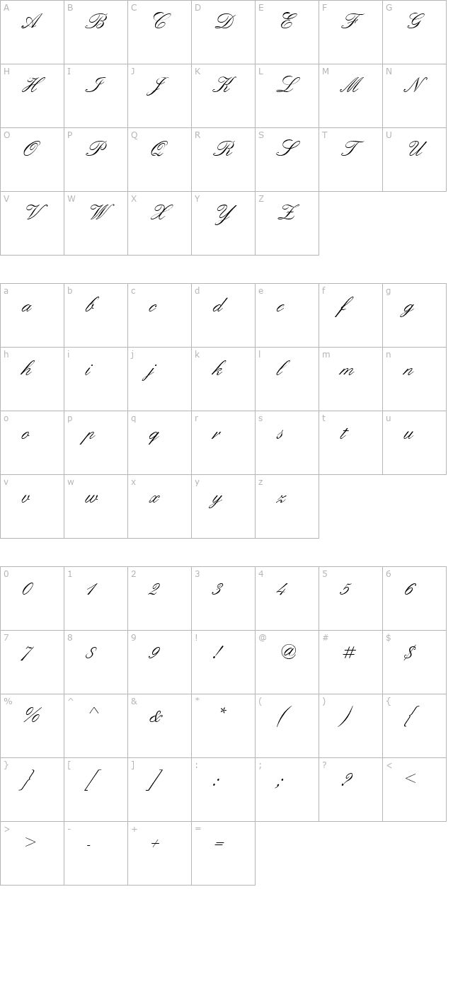 EnglishScriptEF-Regular character map