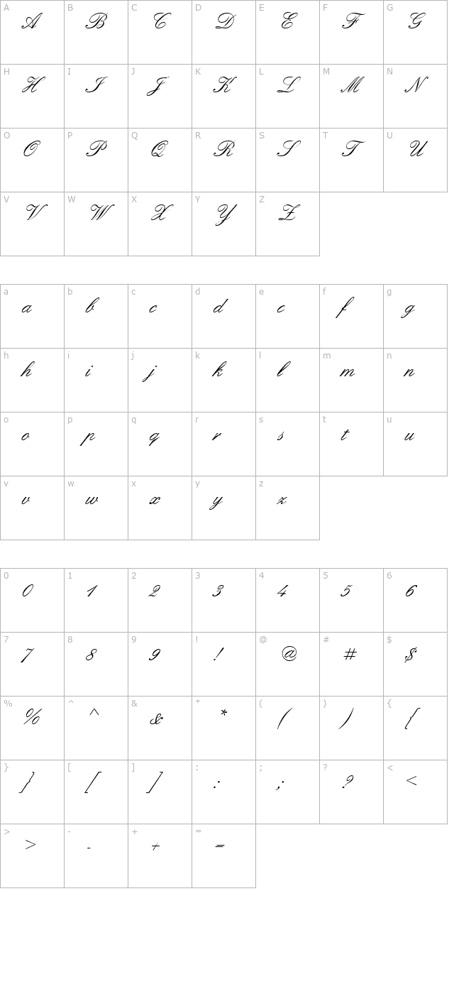 EnglishScriptEF character map