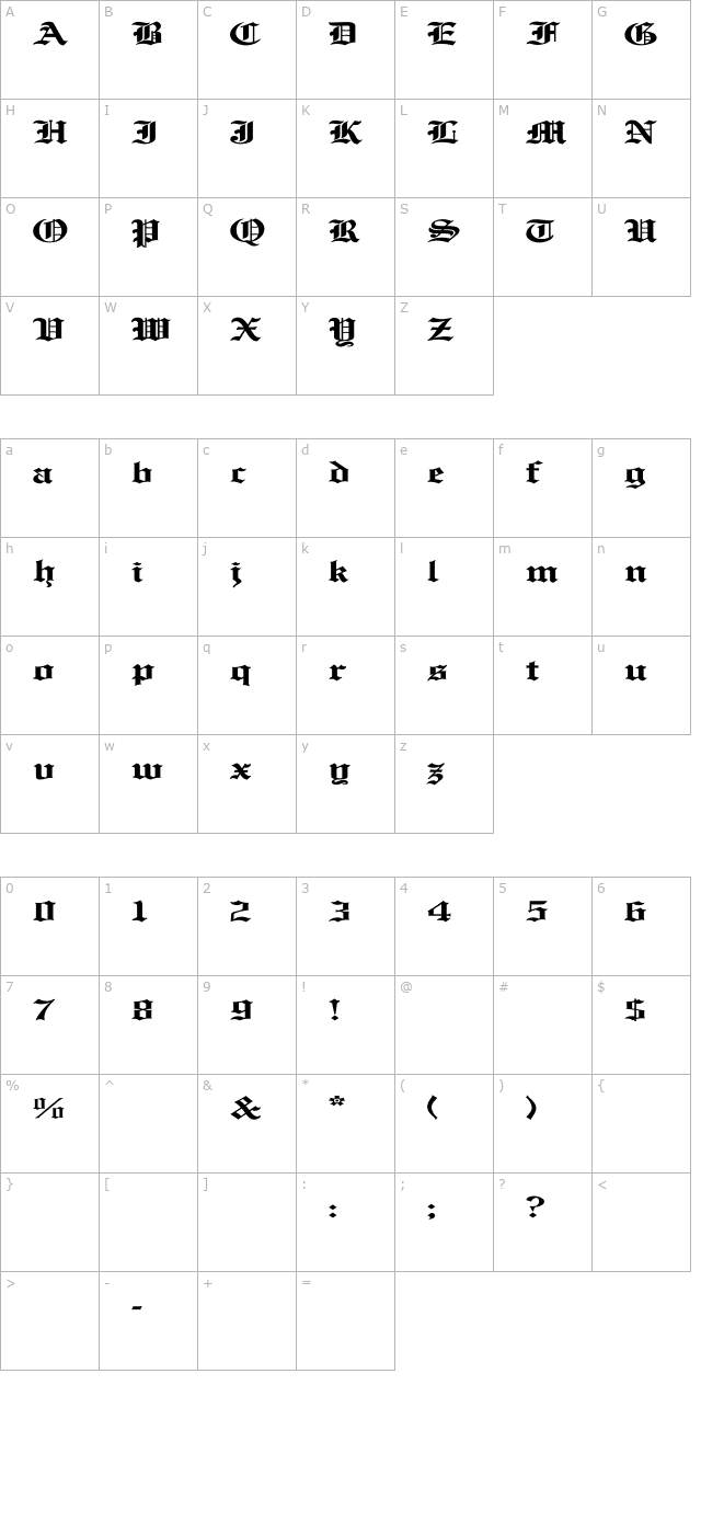 EnglishTowne-Normal Ex character map