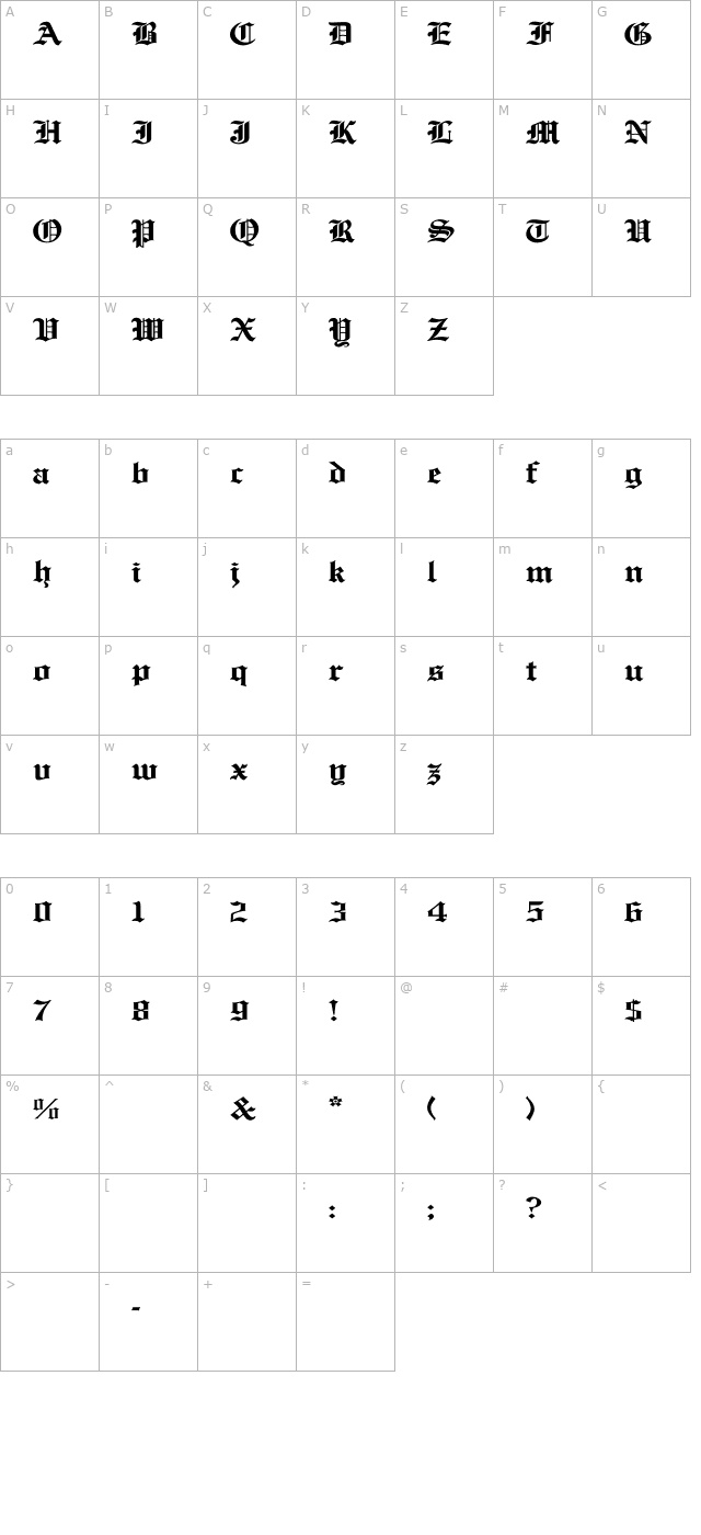 EnglishTowne-Normal Wd character map