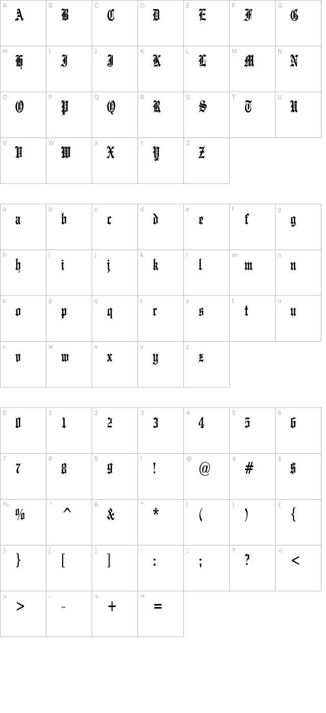 engraved-thin-bold character map