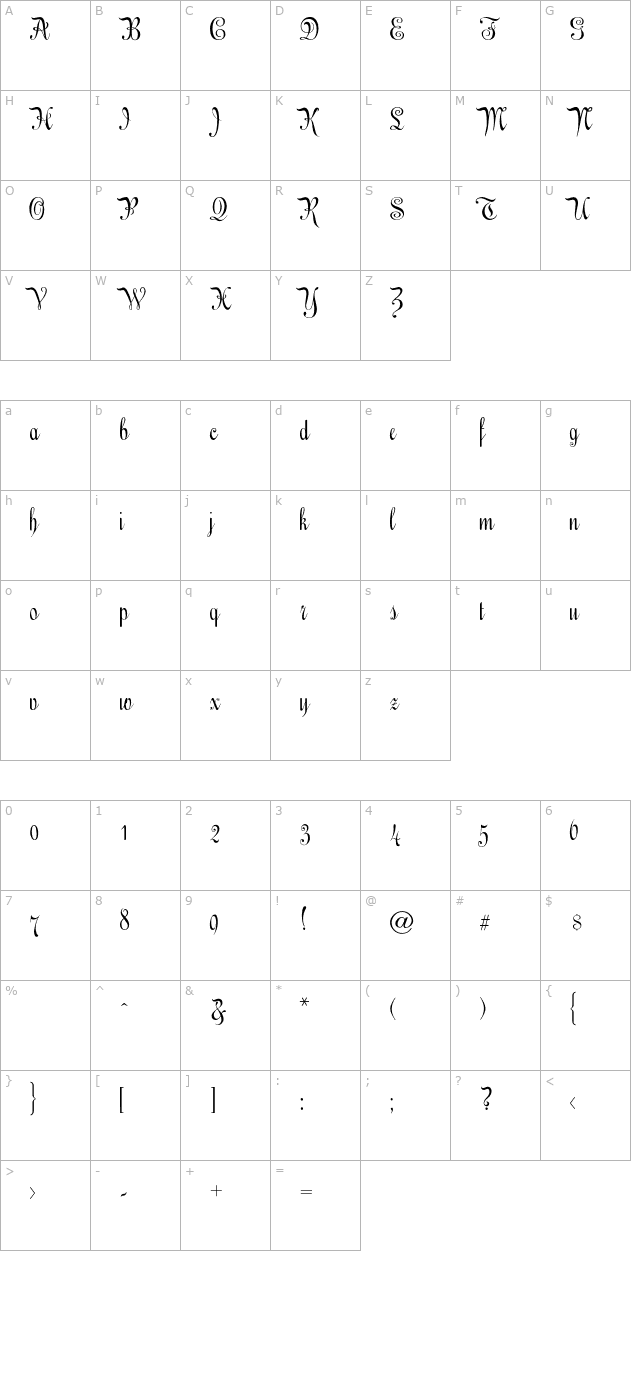 EngrossingScript-Regular character map