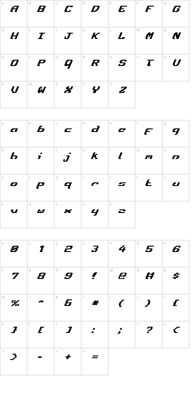 Ensign Flandry Italic character map