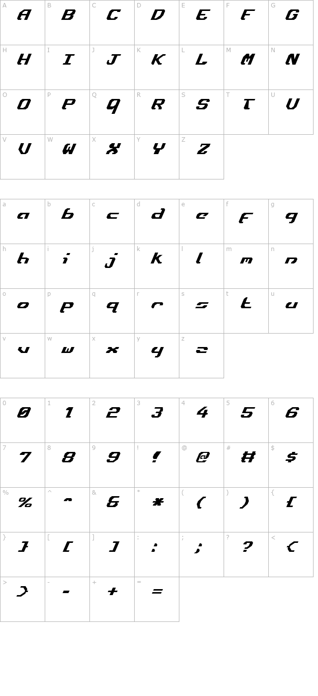 ensign-flandry-italic character map