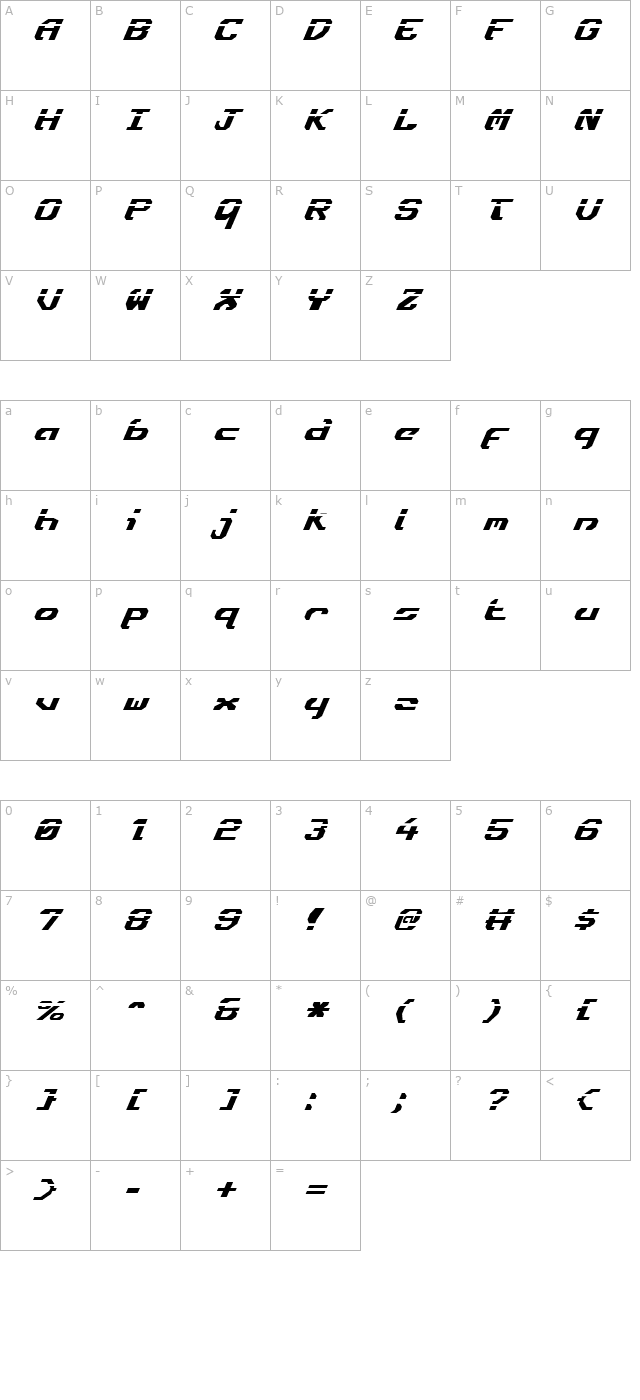 ensign-flandry-laser-italic character map