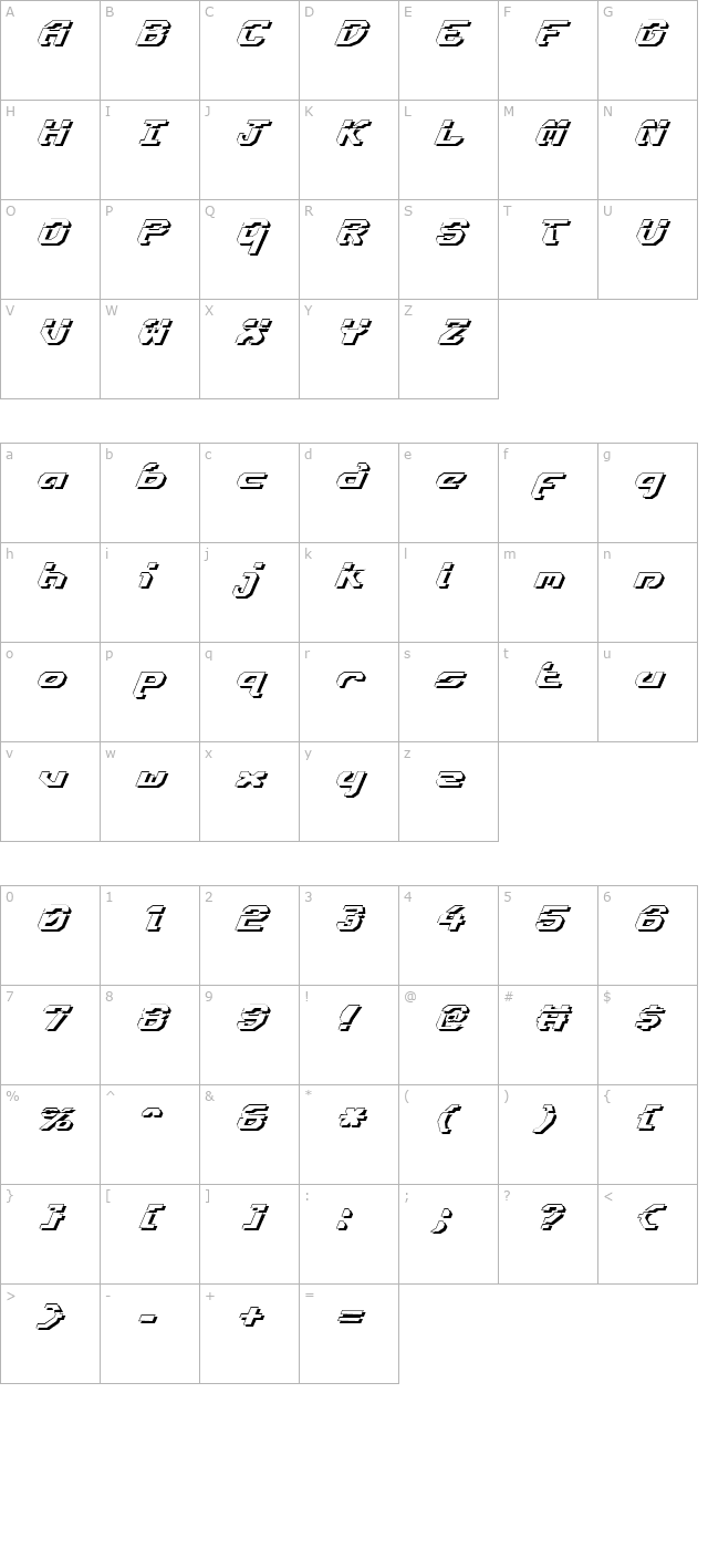 Ensign Flandry LasShad Italic character map