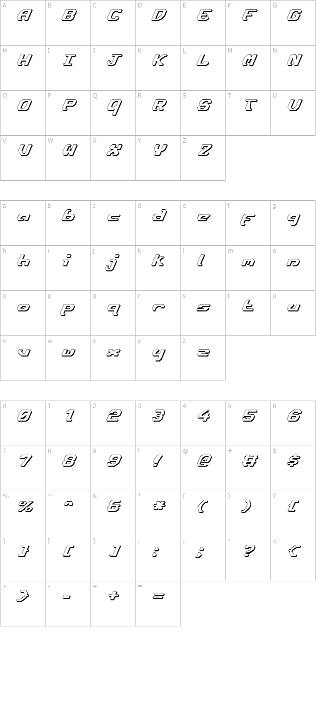 ensign-flandry-shadow-italic character map