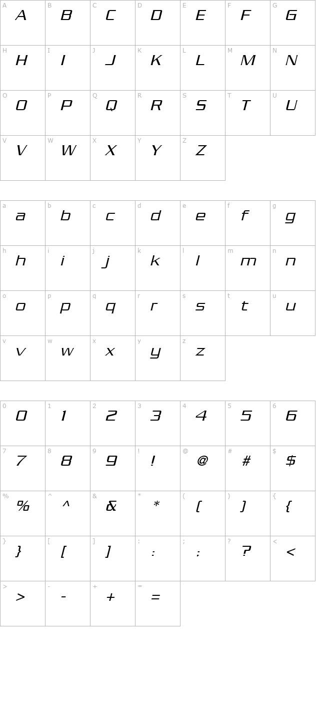 enterprise-italic character map