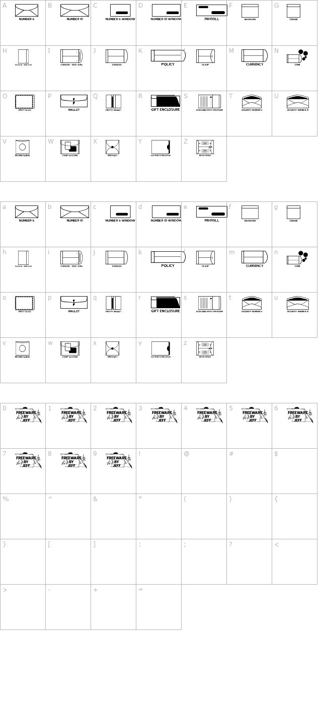 Envelopes JL character map