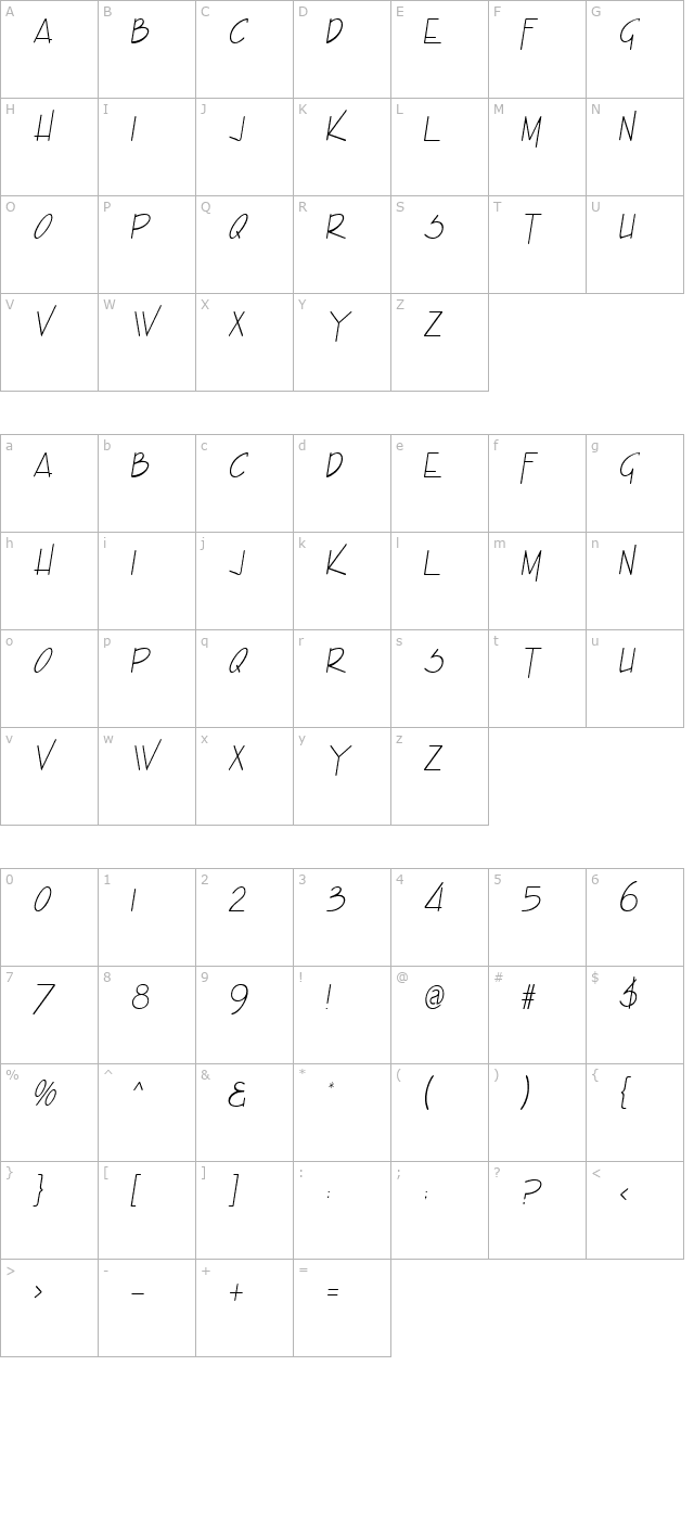 Enview Condensed Light Italic character map