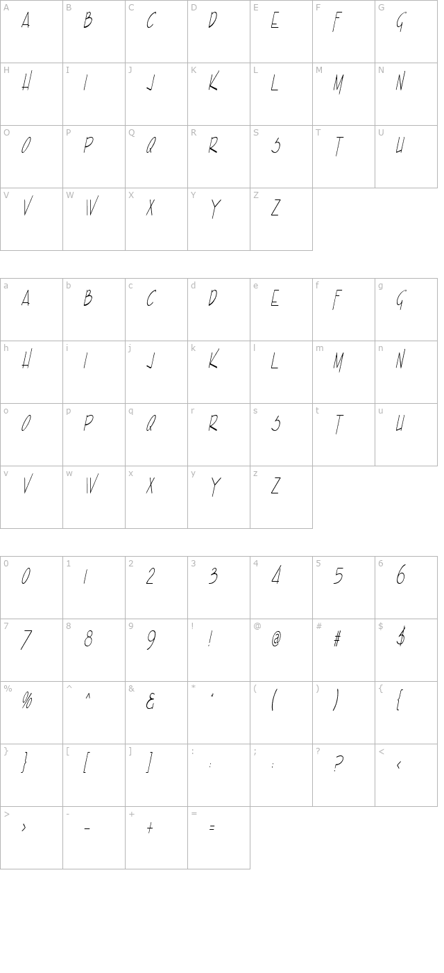 Enview Light Italic character map