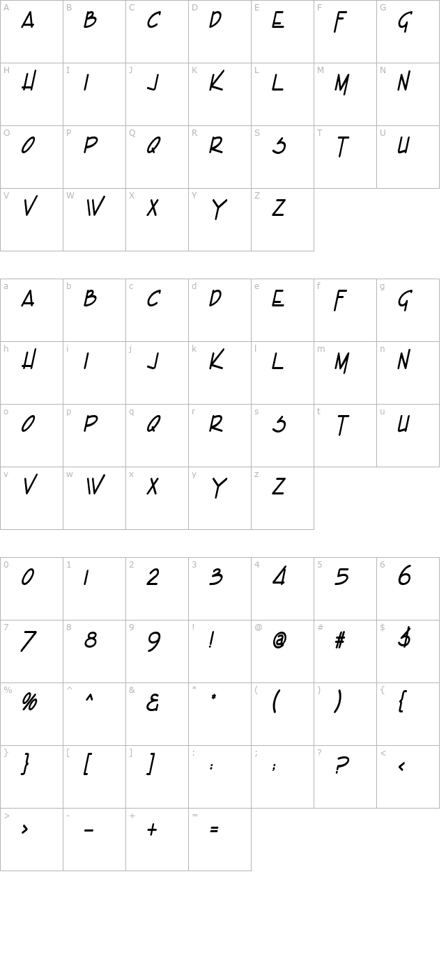 Enview Thin BoldItalic character map