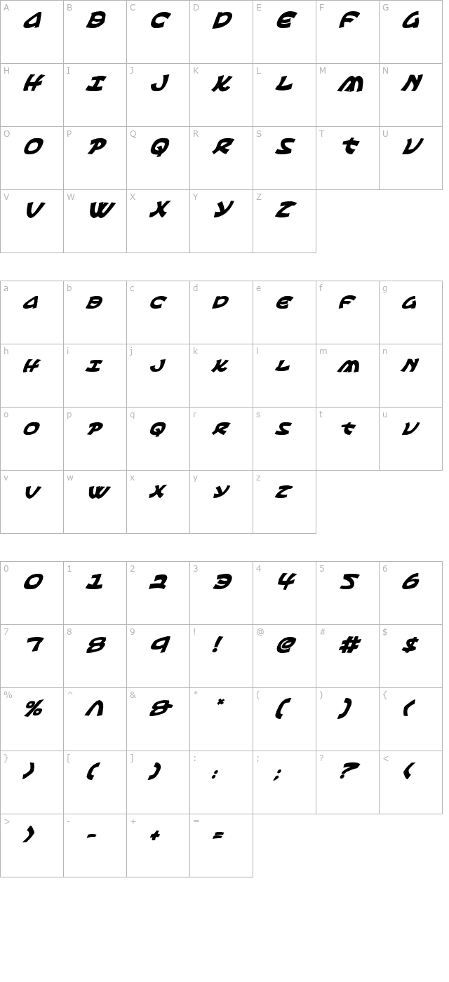 Ephesian Bold Italic character map