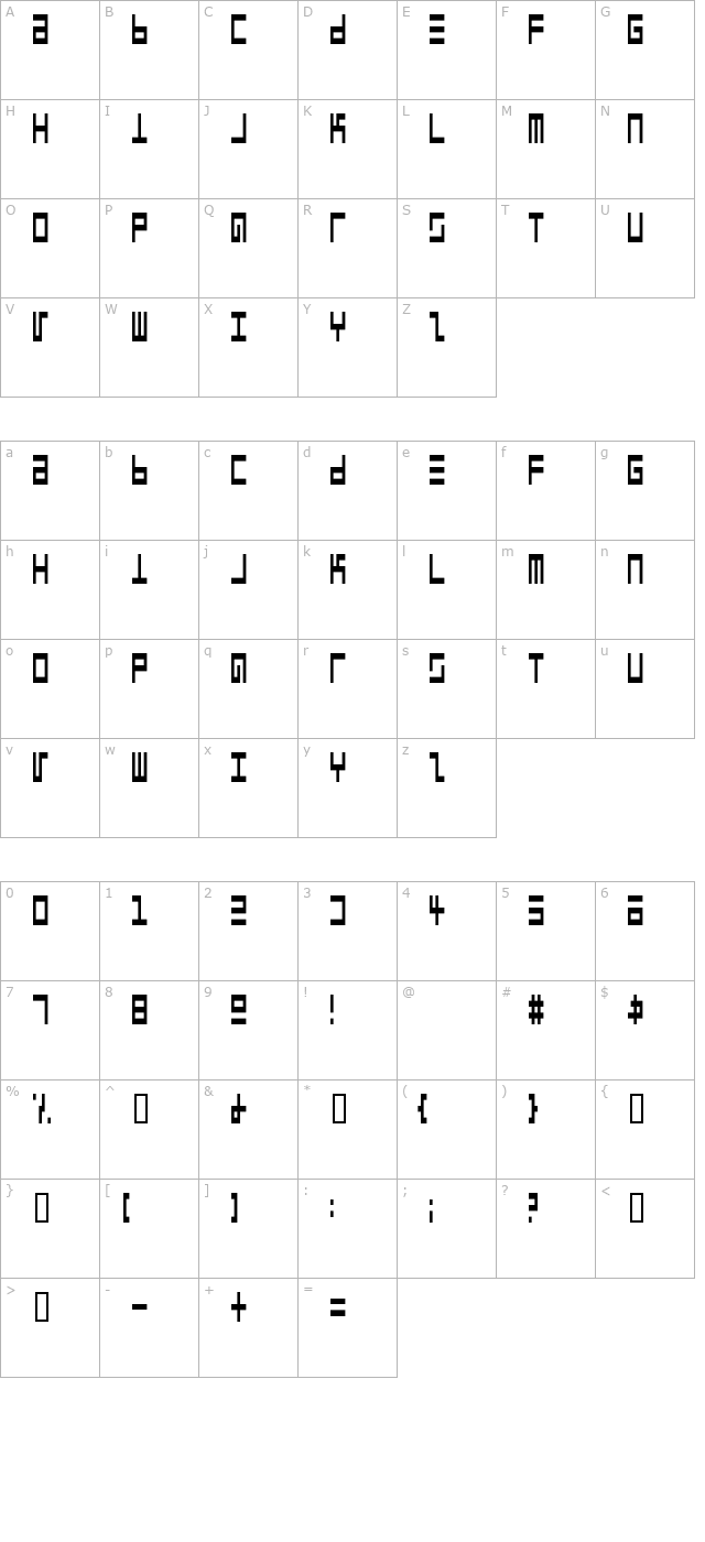 Epps Evans Narrow character map