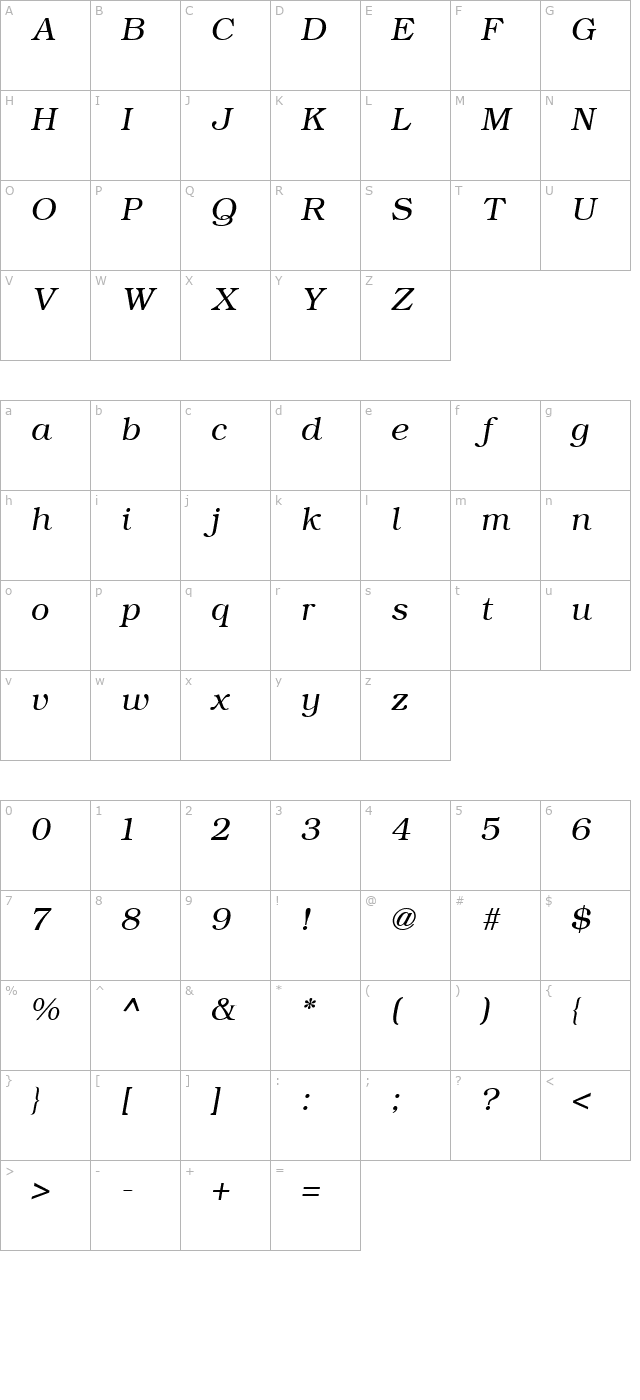 ER Bukinist 1251 Italic character map