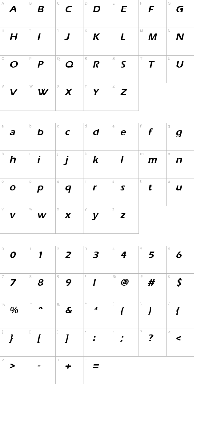 Ergoe Bold Italic character map