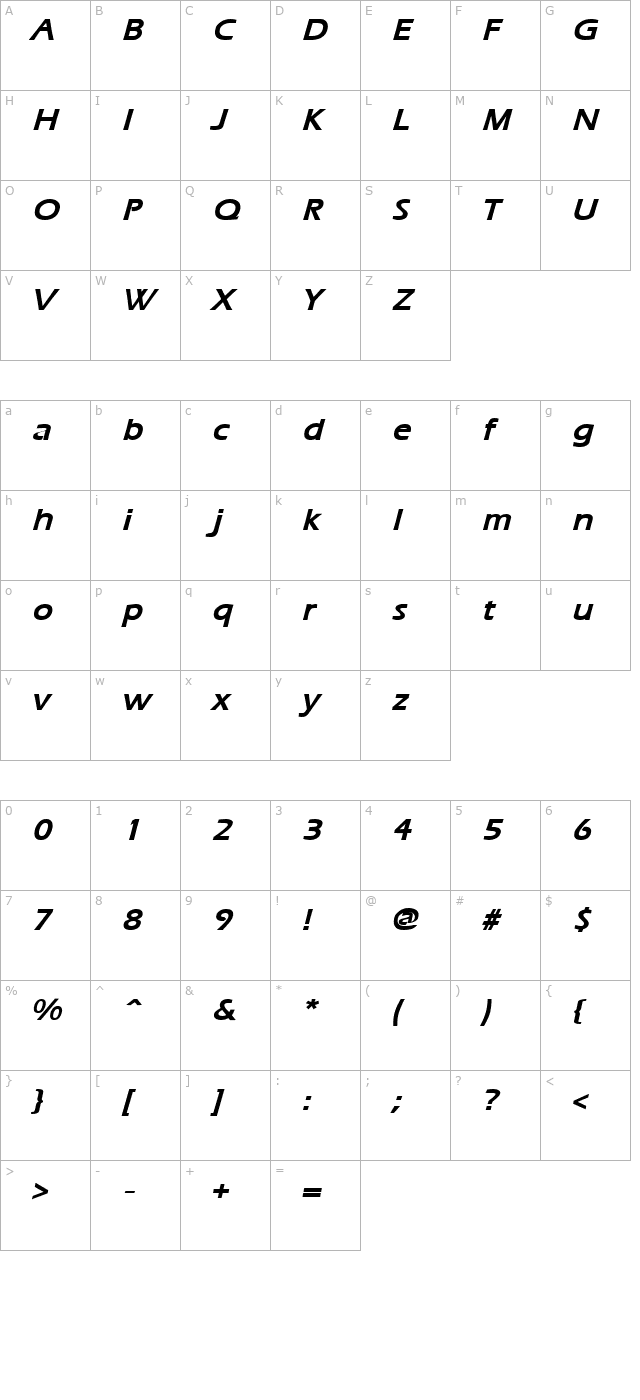 ergoe-mild-bold-italic character map