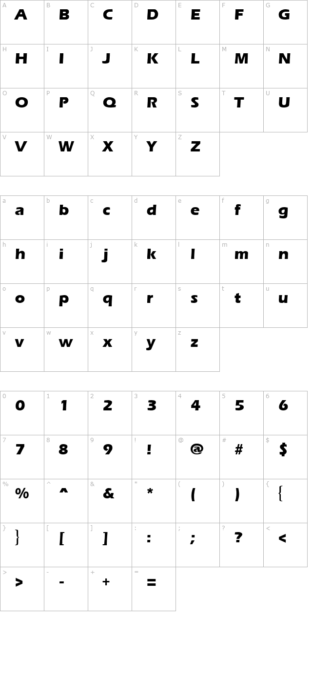 ergoe-mild-extrabold character map