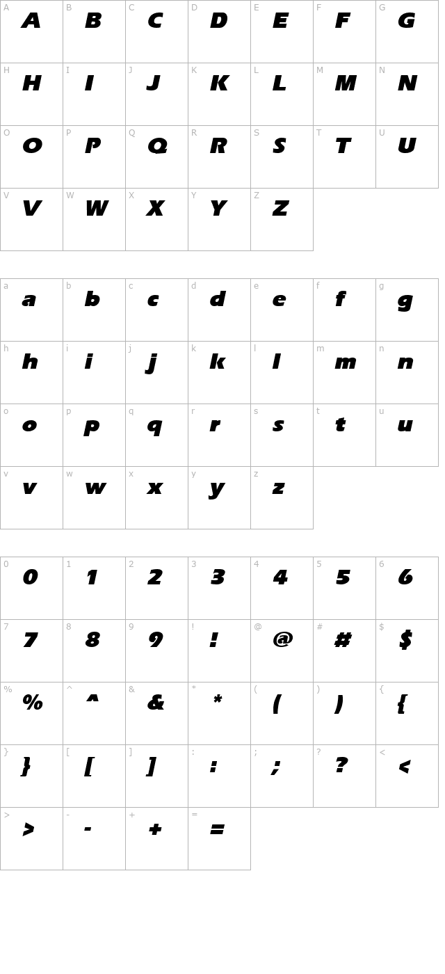 ErgoeBlack Italic character map